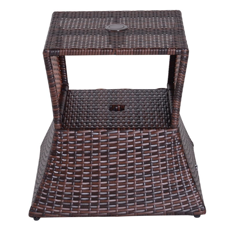 Best Rattan Outdoor Coffee Table, Wicker Garden Patio Bistro Side Table with Umbrella Hole and Storage Space for Balcony, Porch, Brown - Image 11