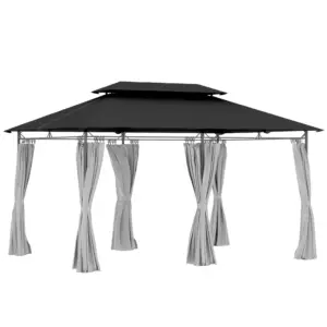 Best 3 x 4m Metal Frame, Two-Tier Roof Gazebo - Dark Grey