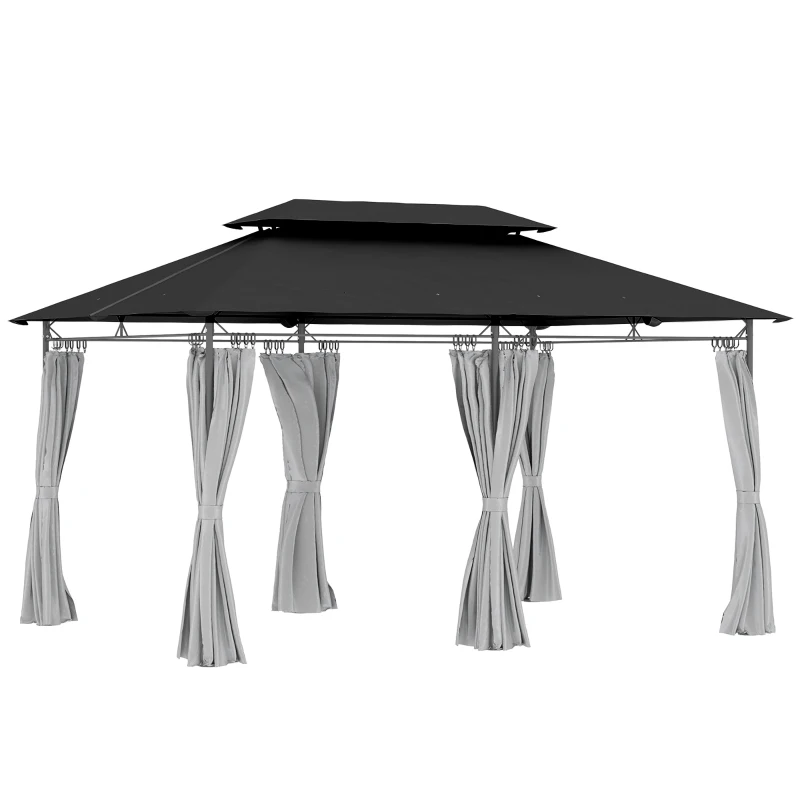Best 3 x 4m Metal Frame, Two-Tier Roof Gazebo - Dark Grey