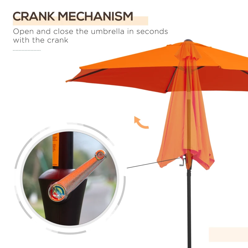 Best 2.6M Garden Parasol Umbrella with Tilt and Crank, Outdoor Sun Parasol Sunshade Shelter with Aluminium Frame, Orange - Image 5