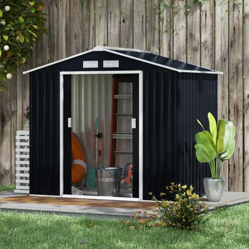 Best 7 x 4ft Metal Garden Shed, Outdoor Storage Tool House with Ventilation Slots, Foundation Kit and Lockable Double Doors, Dark Grey - Image 2