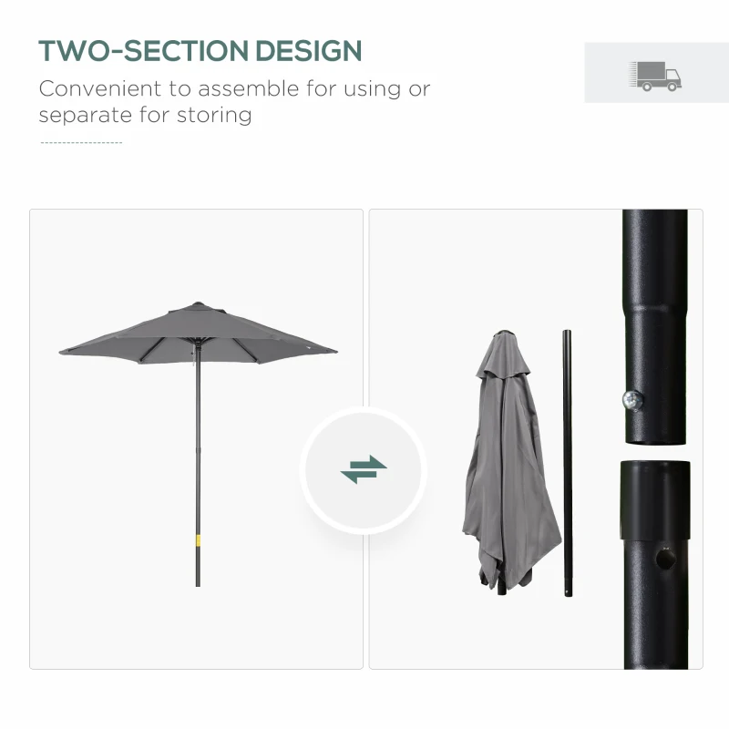 Best 2m Garden Parasol Umbrella, Outdoor Sun Shade with 6 Sturdy Ribs for Balcony, Bench, Garden, Dark Grey - Image 4