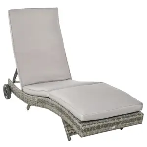 Best Patio Wicker Chaise Lounge Chair, Outdoor PE Rattan Sun Lounger with Adjustable Backrest and 2 Wheels, Grey