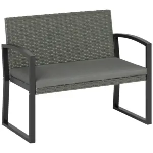 Best Two-Seater Rattan Garden Bench - Grey/Black