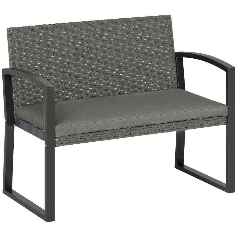 Best Two-Seater Rattan Garden Bench - Grey/Black