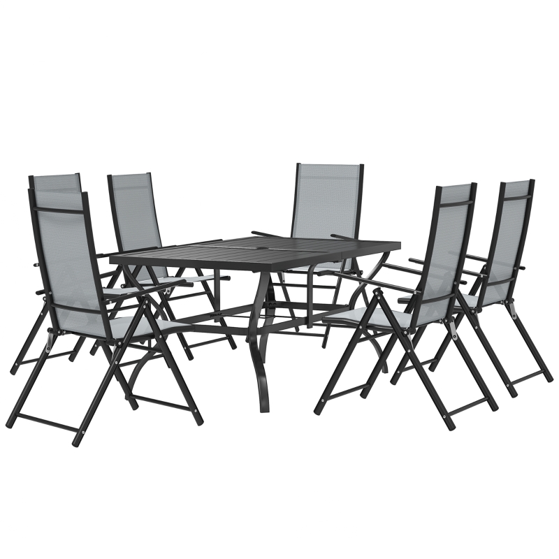 Best Seven-Piece Steel Outdoor Dining Set, with Parasol Hole - Grey - Image 11