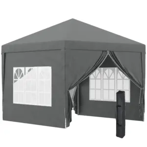 Best 3 x 3 Meters Pop Up Water Resistant Gazebo Wedding Camping Party Tent Canopy Marquee with Carry Bag and 2 Windows, Grey
