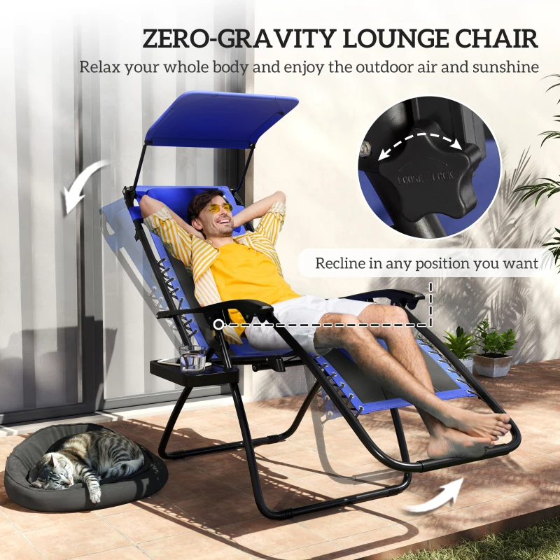 Best Zero Gravity Lounger Chair Set of 2, Folding Reclining Patio Chair with Shade Cover, Cup Holder, Soft Cushion and Headrest for Poolside, Camping, Blue - Image 4