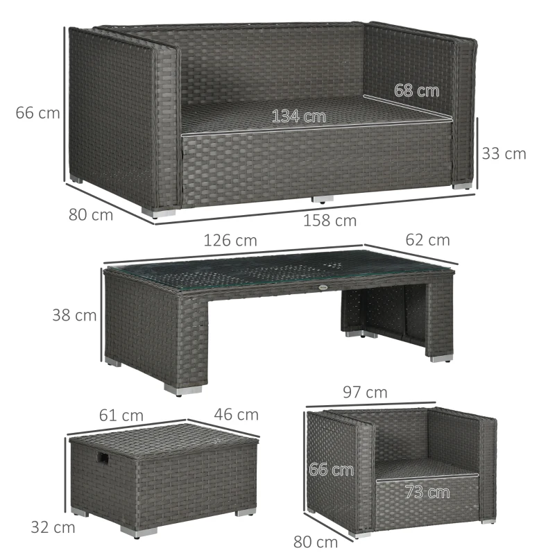 Best 6PC Garden Rattan Sofa Set Bonzer Outdoor Furniture Patio Table Loveseat Stool Lounging Ottoman Aluminium Frame Wicker Weave Conservatory Grey - Image 3