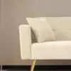 Sherpa Convertible Sofa Bed with 2 Side Pockets, Adjustable Backrest, Gold Legs, Elegant Loveseat for Bedroom, 176L x 64W x 75H cm, Beige - Image 8
