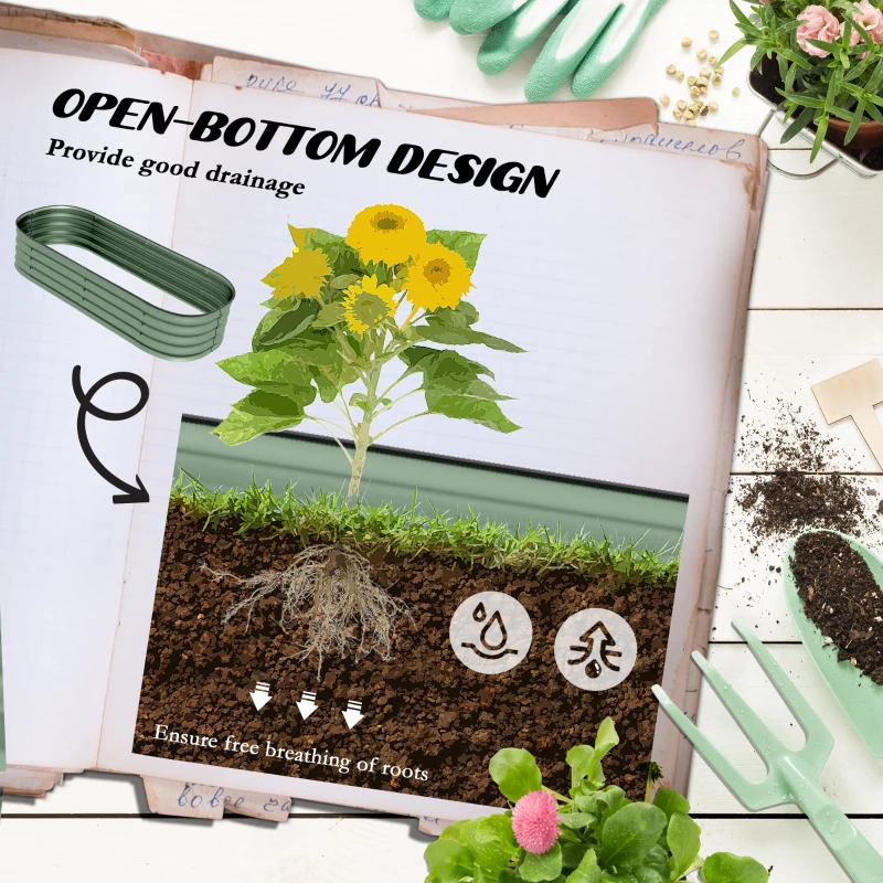 Best Galvanised Raised Garden Bed, Metal Planter Box with Safety Edging, for Flowers, Herbs, Succulents, Green - Image 5