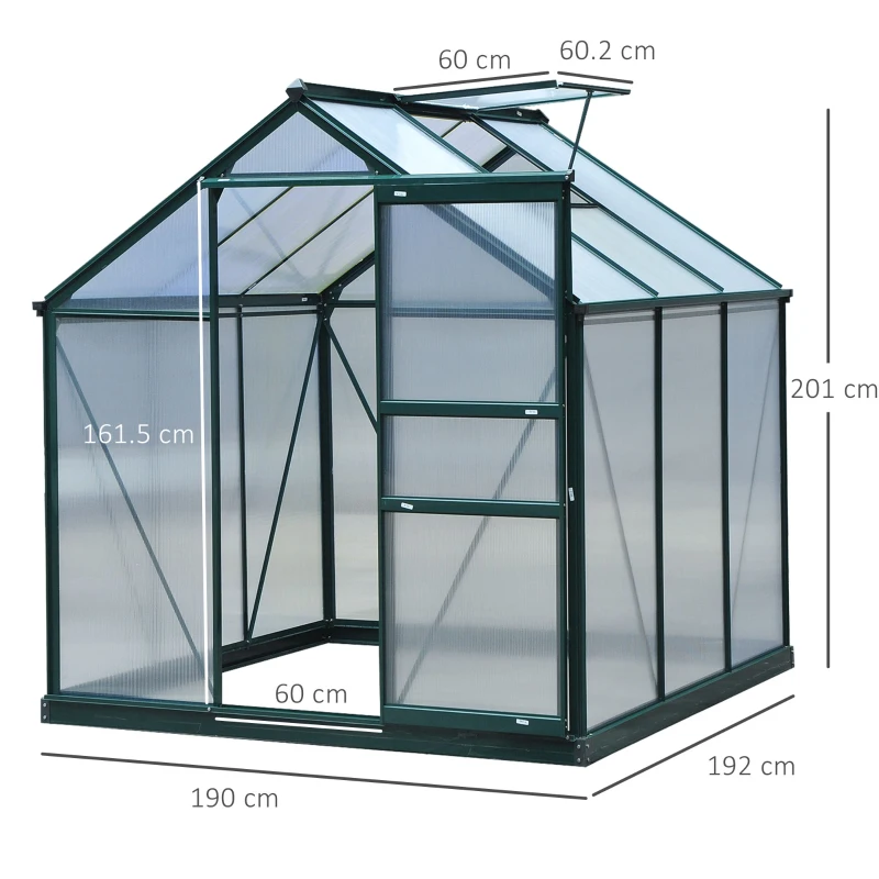 Best 6 x 6ft Polycarbonate Greenhouse, Large Walk-In Green House with Slide Door and Window, Garden Plants Grow House with Aluminium Frame and Foundation, Dark Green - Image 3