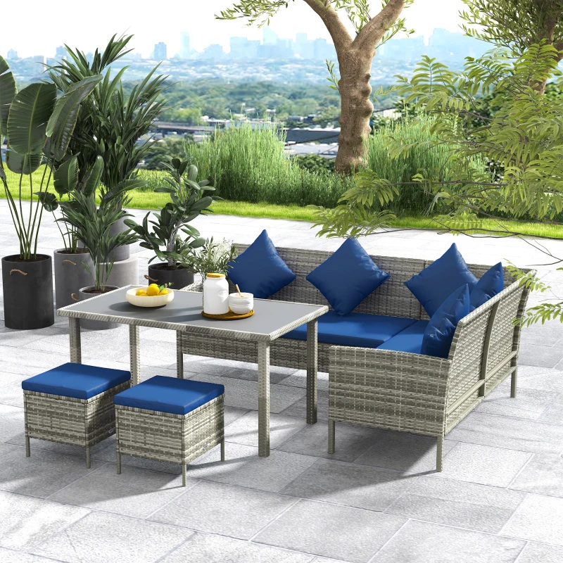 Best 5 Pieces Rattan Garden Furniture Set with Dining Table, Cushions - Dark Blue - Image 2