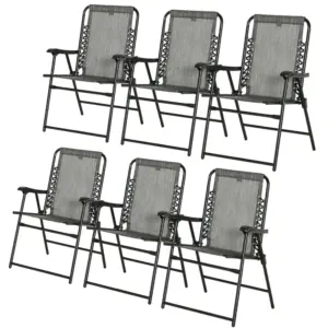Best Set of 6 Patio Folding Chair Set, Garden Portable Outdoor Chairs with Armrest and Breathable Mesh Fabric Seat and Backrest, for Camping, Beach, Deck, Lawn, Grey