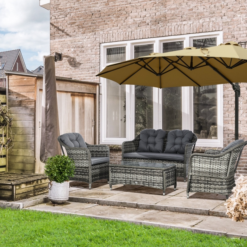 Best Four-Piece Rattan Sofa Set, with Glass-Top Table - Mixed Grey - Image 10