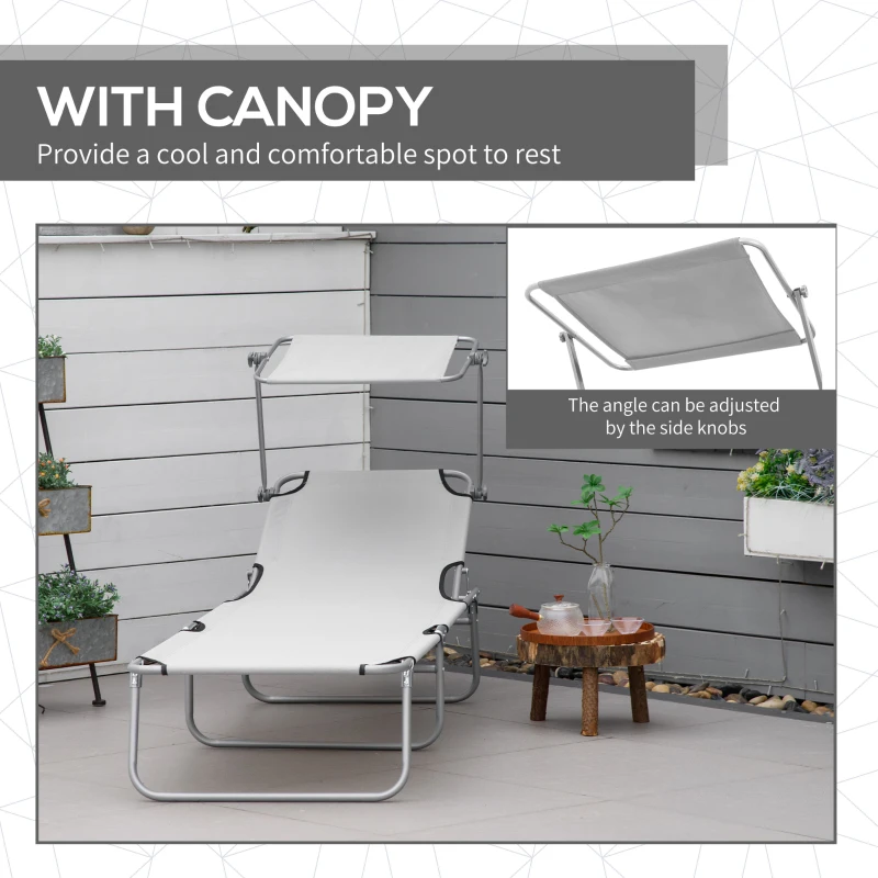 Best Outdoor Foldable Sun Lounger, 4 Level Adjustable Backrest Reclining Sun Lounger Chair with Angle Adjust Sun Shade Awning for Beach, Garden, Patio, Light Grey - Image 6