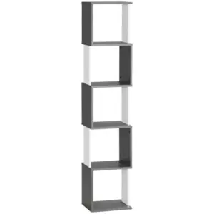 Best Modern 5-Tier Bookshelf, Freestanding Bookcase Storage Shelving for Living Room Home Office Study, White and Dark Grey