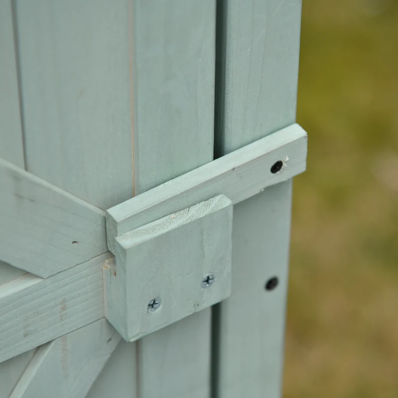 Best Wooden Garden Shed, Outdoor Storage Cabinet with 2 Shelves and Hooks, Locking Organiser Outdoor Narrow Tool House, 74x55x155cm, Green - Image 8