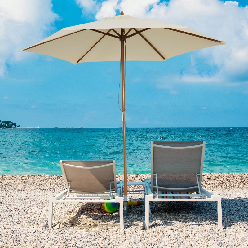 Best 2.5m Wood Garden Parasol Sun Shade Patio Outdoor Wooden Umbrella Canopy, Table Market Umbrella with Vent, 38mm Pole, Rope Pulley Mechanism, Cream White - Image 9