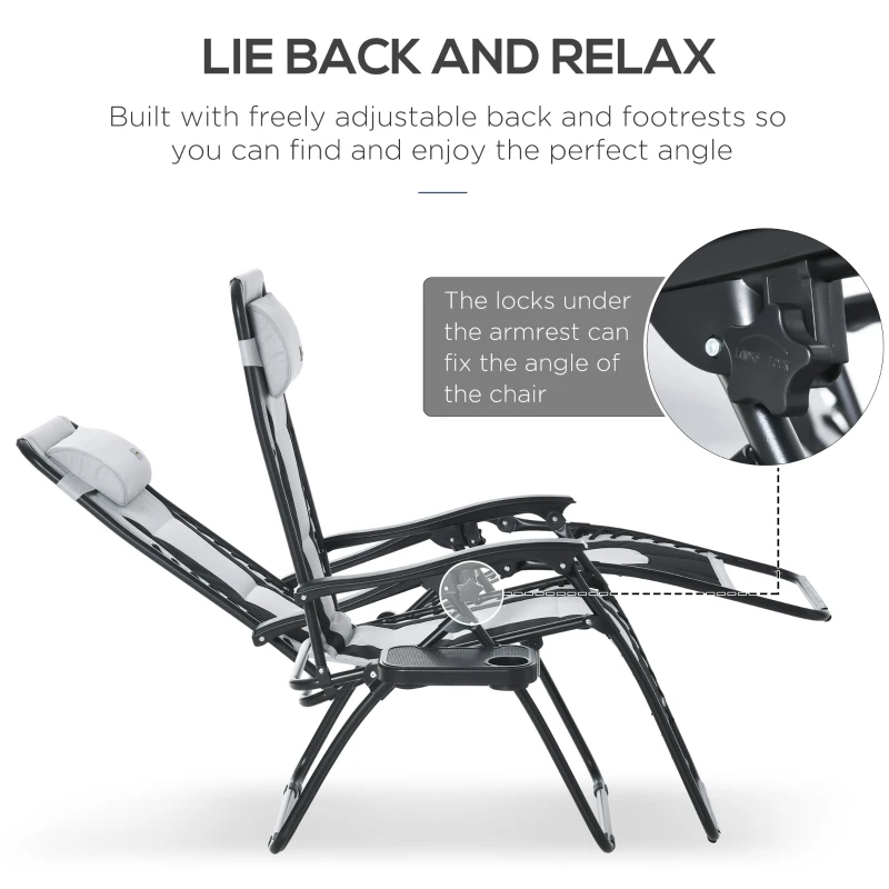Best Zero Gravity Lounger Chair, Folding Reclining Patio Chair with Padded Seat, Cup Holder, Soft Cushion and Headrest for Poolside, Camping, Light Grey - Image 4