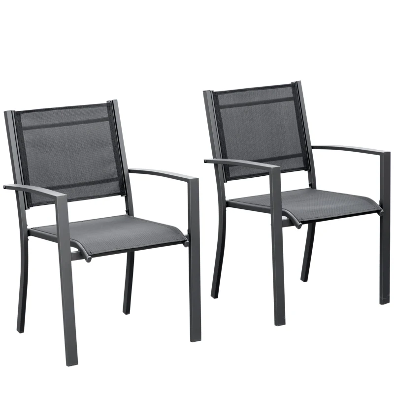 Best Garden Chairs Set Of 2 Outdoor Chairs with Steel Frame Texteline Seats for Dining Patio Balcony Dark Grey and Black