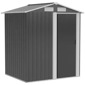 Best Garden Metal Tool Storage Shed with Sliding Door, Sloped Roof and Foundation Kit, 152 x 132 x 188cm, Grey
