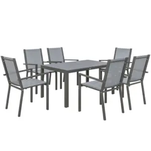 Best Seven-Piece Garden Dining Set, with Plastic Wood-Top Table - Grey