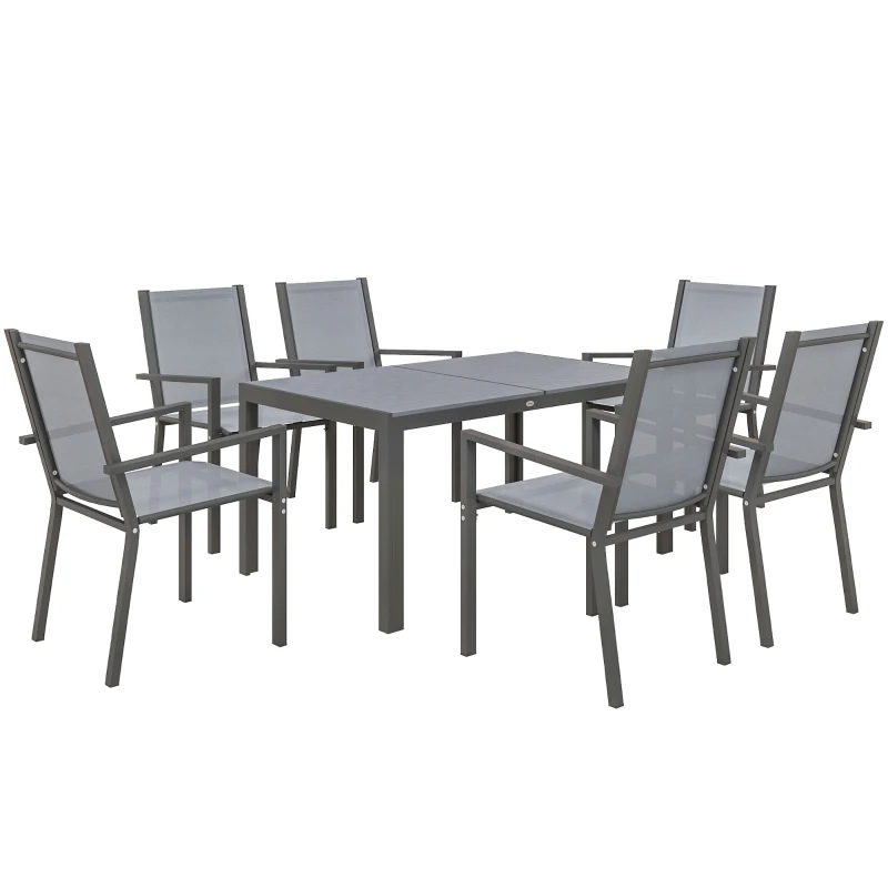 Best Seven-Piece Garden Dining Set, with Plastic Wood-Top Table - Grey