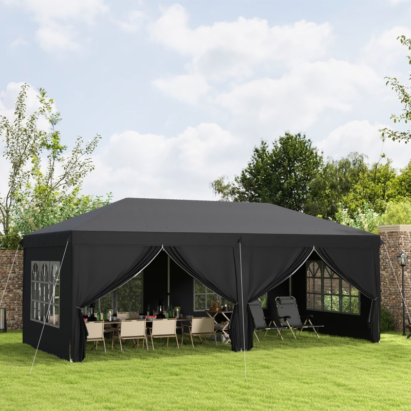 Best 3 x 6 m Pop Up Gazebo with Sides and Windows, Height Adjustable Wedding Camping Party Tent Canopy Marquee with Storage Bag for Garden, Event, Black - Image 10
