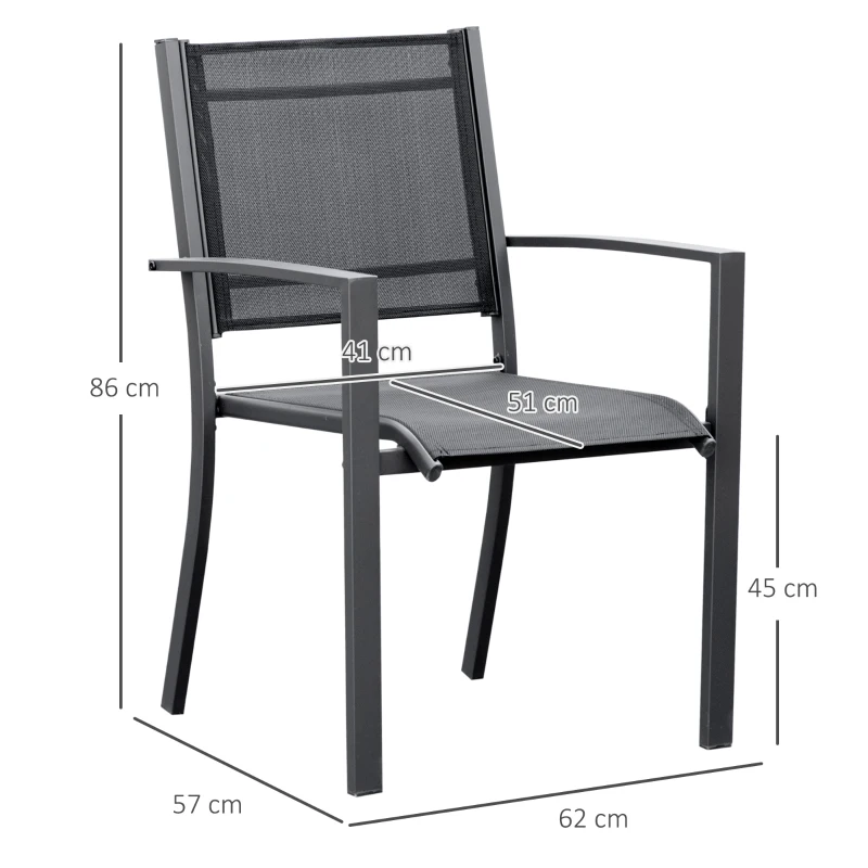 Best Garden Chairs Set Of 2 Outdoor Chairs with Steel Frame Texteline Seats for Dining Patio Balcony Dark Grey and Black - Image 3