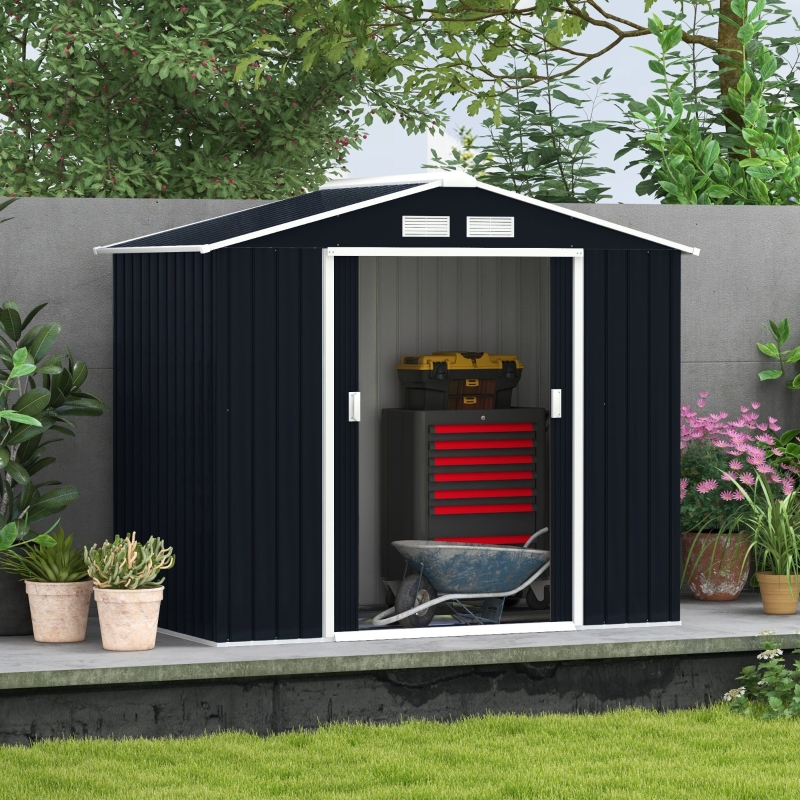 Best 7 x 4ft Metal Garden Shed, Outdoor Storage Tool House with Ventilation Slots, Foundation Kit and Lockable Double Doors, Dark Grey - Image 11