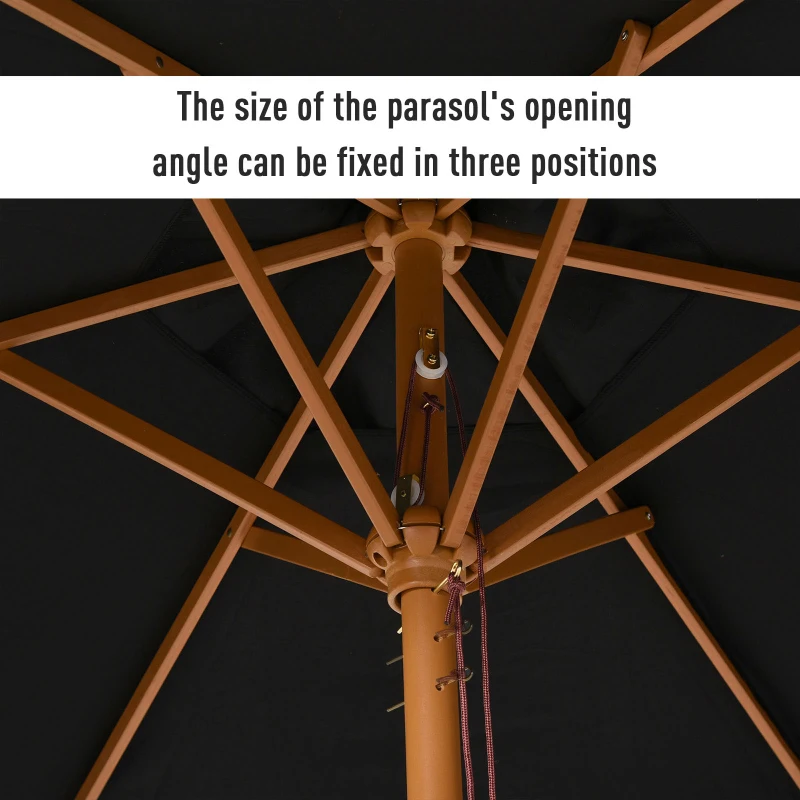 Best Wooden Garden Umbrella Sun Shade with Top Vents, Bamboo Ribs and Sturdy Wood Pole, Black - Image 5