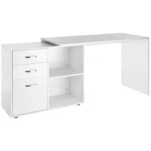 Best L Shaped Computer Desk, Reversible Home Office Desk with Drawers, File Cabinet and Storage Shelves, Study Table, 117 x 83.5 x 76cm, White