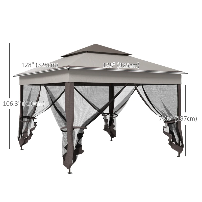 Best 3.25 x 3.25m Pop Up Gazebo, Double-roof Garden Tent with Netting and Carry Bag, Party Event Shelter for Outdoor Patio, Brown and Grey - Image 3
