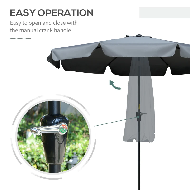 Best 2.7m Patio Parasol Garden Umbrellas Outdoor Sun Shade Table Umbrella with Tilt, Crank, 8 Ribs, Ruffles, Grey - Image 5