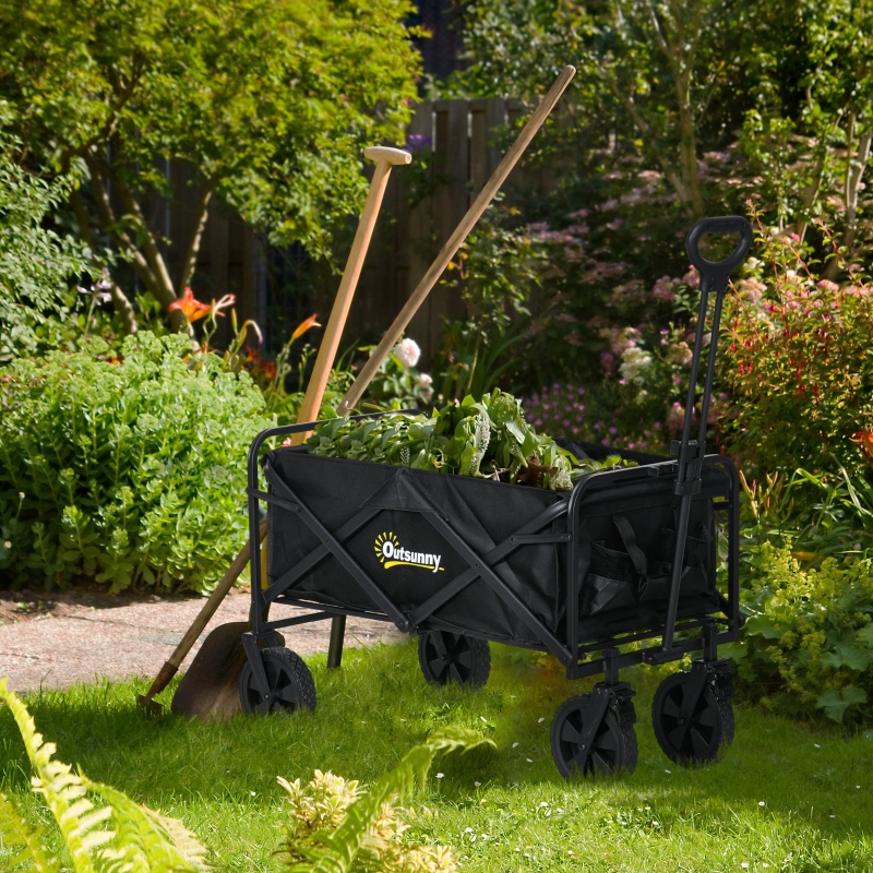 Best Folding Steel Frame Garden Storage Cart, with Wheels and Handle - Black - Image 10