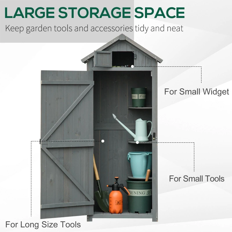 Best Wooden Garden Shed, Utility Outdoor Small Shed with Lockable Double Doors, Shelves and Roof Hatch, Grey - Image 4