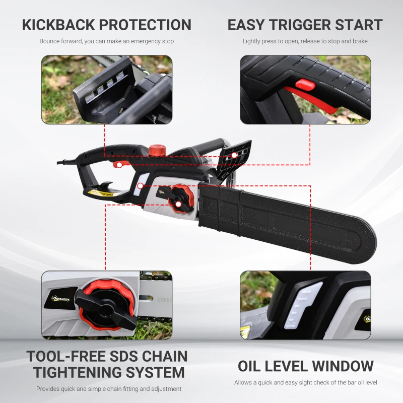 DURHAND 1600W Electric Chainsaw with Double Brake, Tool-Free Chain Tensioning and 16inch Guide Bar and Chain, Power Saw to Cut Wood, Auto Chain Lubrication - Image 6