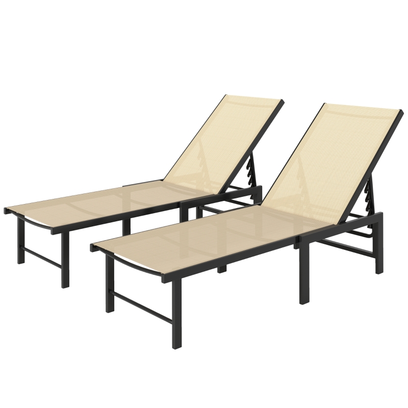 Best Set of Two Reclining Sun Loungers - Khaki - Image 11