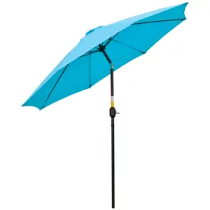 Best 2.6M Patio Parasol Sun Umbrella, Tilt Shade Shelter Canopy with Crank 8 Ribs Aluminium Frame, Blue