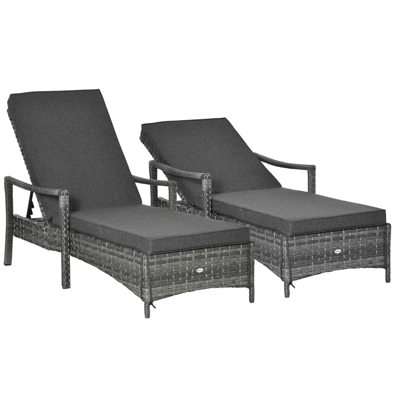 Best PE Rattan Sun Loungers set of 2 with Cushion, Outdoor 2 Pieces Garden Sunbed Furniture with 4-Level Recliner Backrest, and Armrest, Grey - Image 10