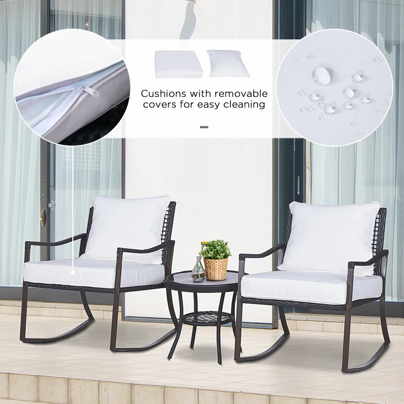 Best Rattan Bistro Set, 3 Pieces Wicker Garden Furniture Set with Rocking Chairs and Round Glass Top Coffee Table, Small Balcony Furniture with Cushions for Outdoor, Porch, Brown - Image 7