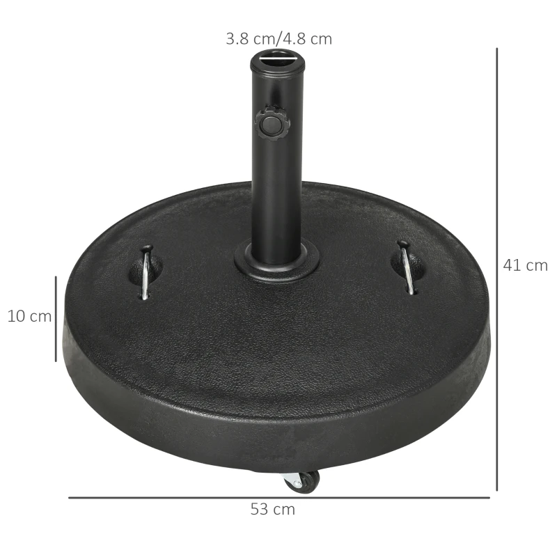 Best 23.5kg Resin Garden Parasol Base with Wheels and Retractable Handles, Round Outdoor Market Umbrella Stand Weight for Poles of Φ38mm to Φ48mm, Black - Image 3