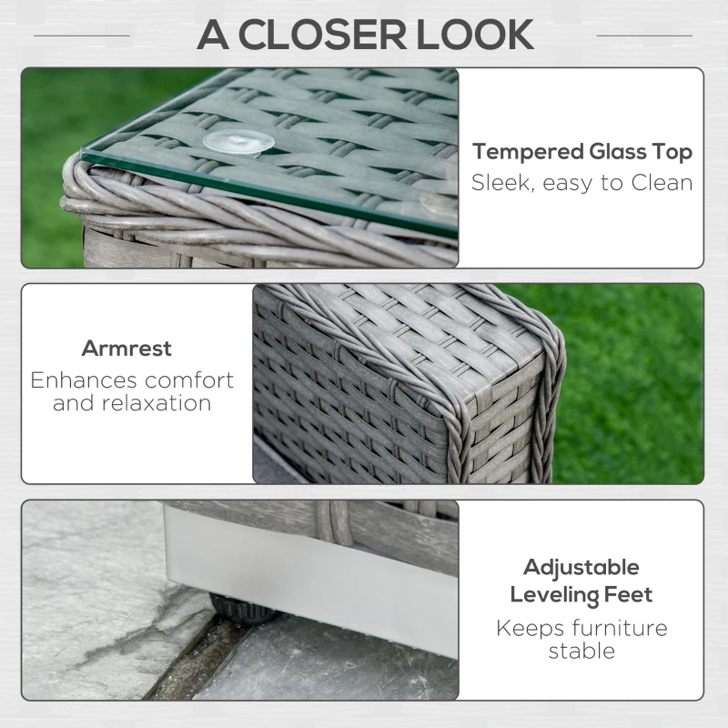 Best 5 PCs PE Rattan Wicker Corner Sofa Set Bonzer Outdoor Conservatory Furniture Lawn Patio Tea Table Footstool w/ Cushion - Grey - Image 6