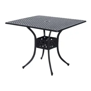Best 90cm Square Garden Table with Umbrella Hole, Aluminium Grid Motif Outdoor Dining Table for Garden Patio, Black