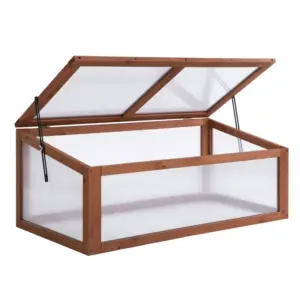 Best Wooden Cold Frame, Small Polycarbonate Greenhouse for Plants with Openable & Tilted Top Cover, Brown, 100 x 65 x 40cm