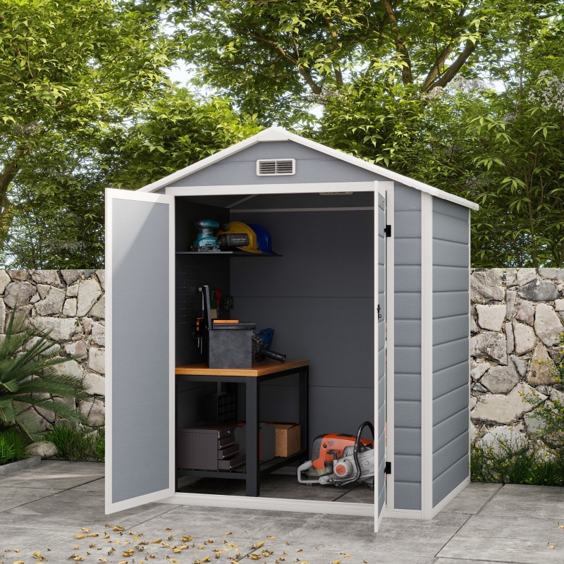 Best 6'x4.5' Garden Storage Shed, Lockable Garden Shed with Double Doors, Window, Vent and Plastic Roof, Grey - Image 10