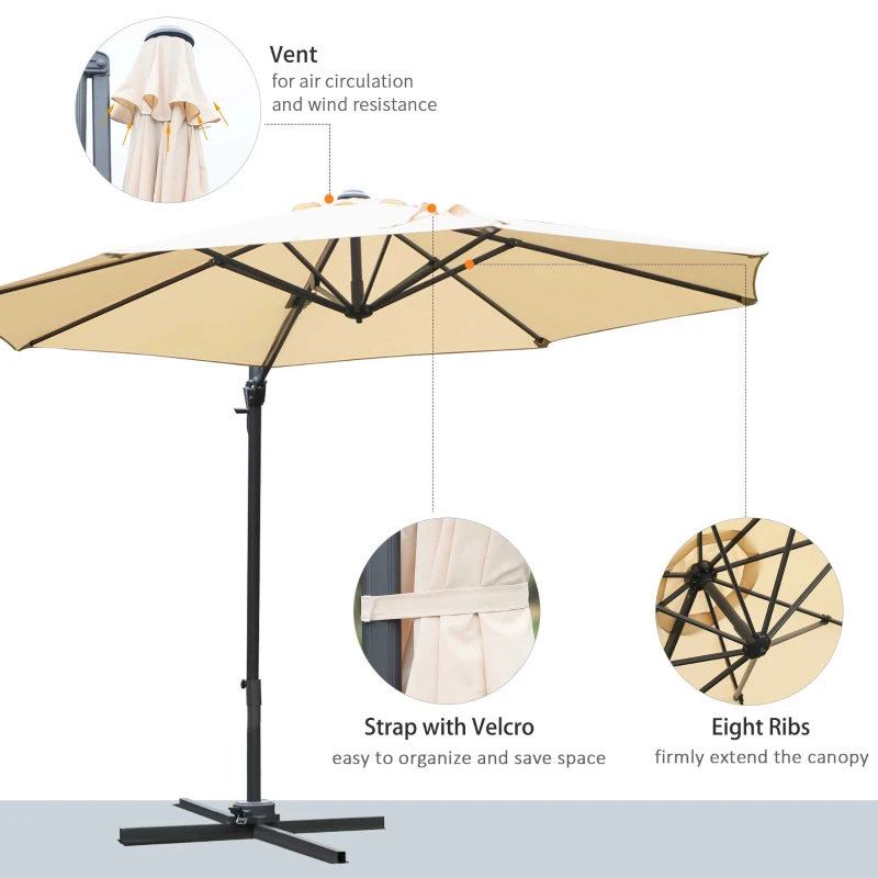 Best Round Umbrella Parasol W/ Tilt 360° Rotation and Hand Crank Cross Base-Beige - Image 6