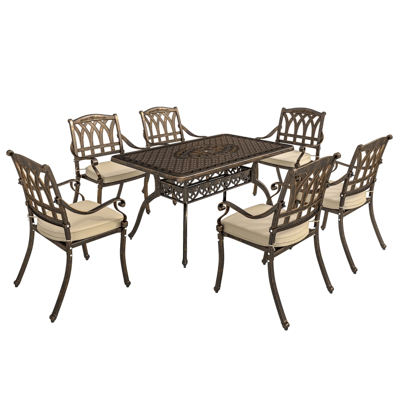 Best Seven-Piece Cast Aluminium Garden Dining Set - Bronze Tone - Image 11