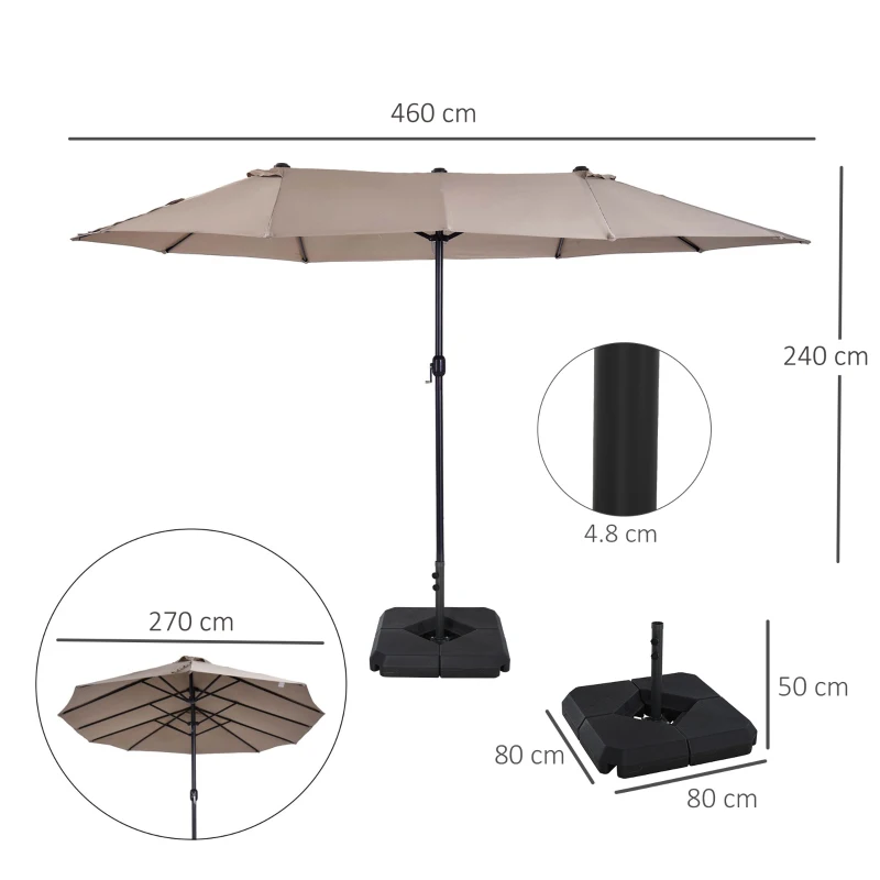 Best 4.6m Garden Parasol Double-Sided Sun Umbrella Patio Market Shelter Canopy Shade with Weight Base, Tan - Image 3